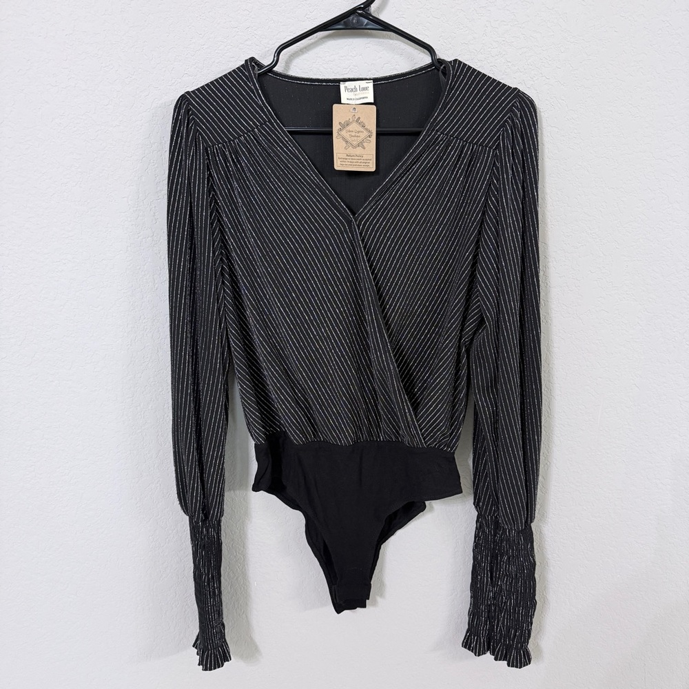 Peach Love California Black Pinstripe Long Sleeve Bodysuit